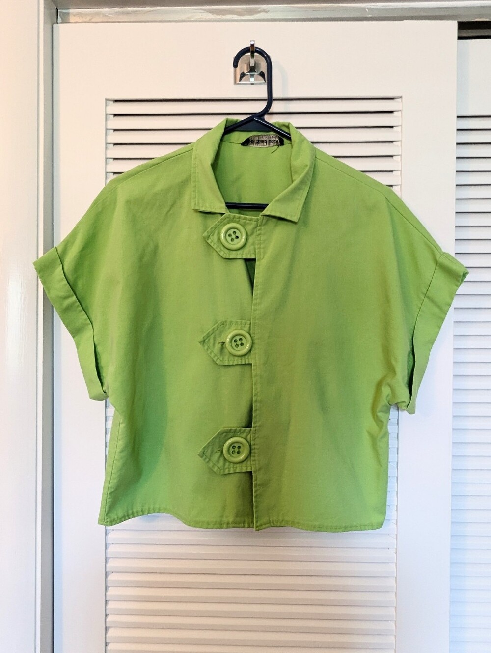 Vintage 1980's Boxy Lime Green Short Sleeve Button-Front Top by Liberated Lady